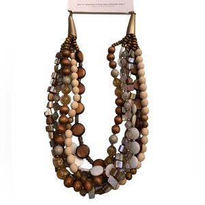 Time and Tru Multi-Strand Beaded Necklace - Brown, Cream, Gold w/ free earrings.